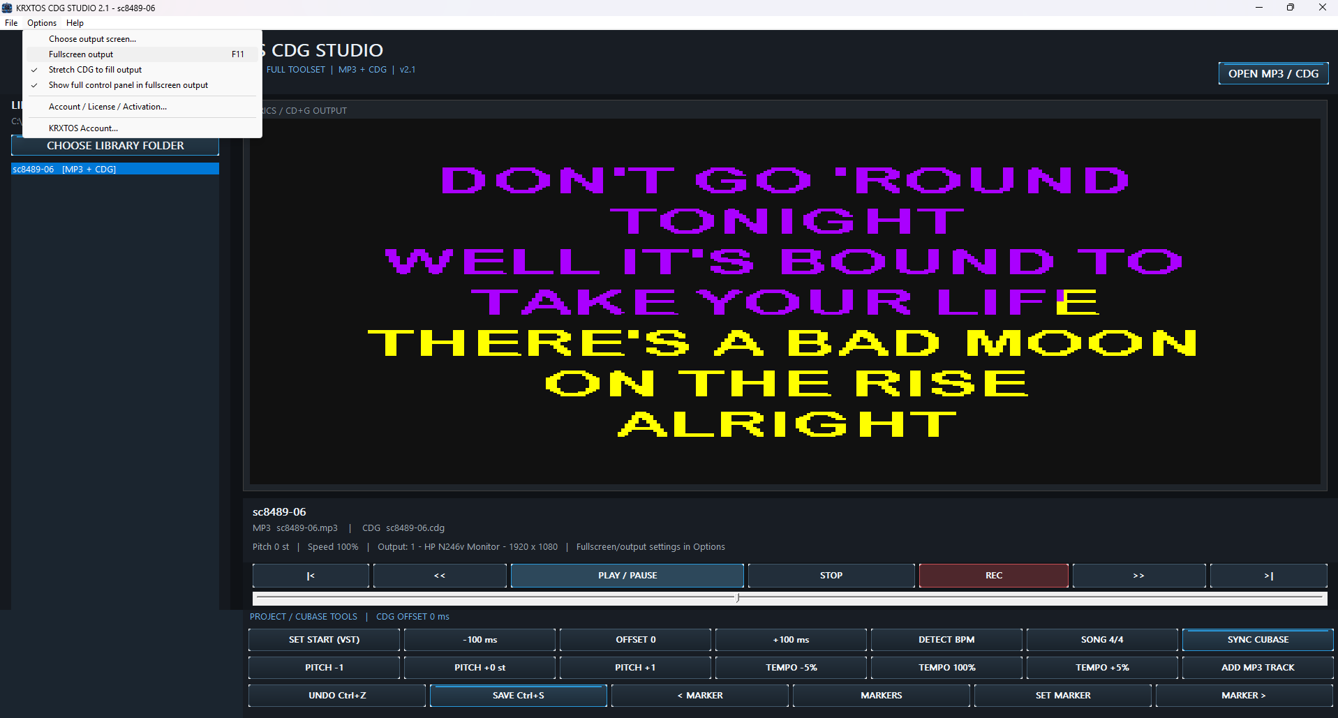 KRXTOS CDG Studio output and fullscreen display options