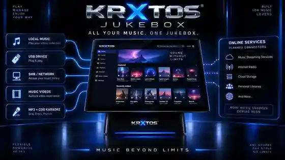 KRXTOS Jukebox local, USB, SMB and expandable music sources